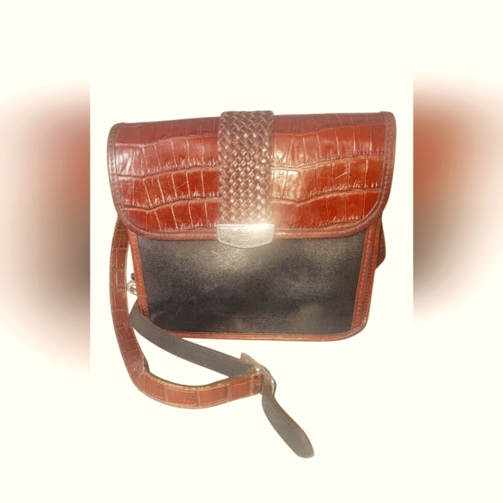 Brighton Vintage Gillian Collection Brown/ Black Leather Organizer Crossbody Bag